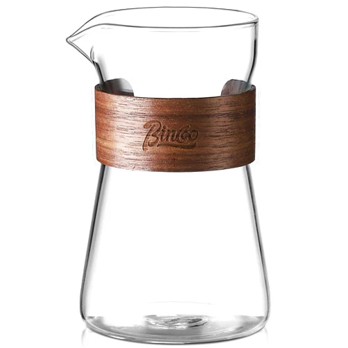 Bincoo 16 oz Glass Coffee Carafe with Wood Heat-Resistant Layer, Coffee Decanter Coffee Server for Pour Over, 1 Pcs Included (Clear)