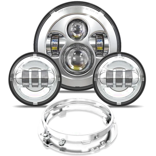 TRUCKMALL 7 inch LED Headlight Fog Passing Lights DOT Kit Ring Motorcycle for Touring Road King Ultra Classic Electra Street Glide Tri Cvo Heritage Softail Slim Deluxe Fatboy Chrome
