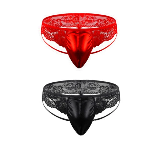 BMLen Men's Pouch Lace Frilly Sissy Thong Panties Bikini Briefs T-back Thongs G-string Underwear