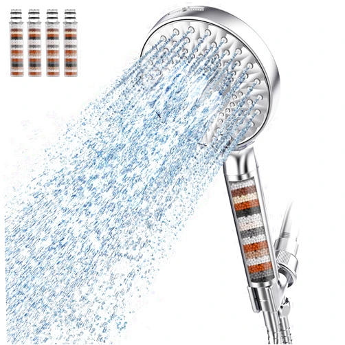 SR SUN RISE Filtered Shower Head with Handheld High Pressure 9 Spray Mode Showerhead Detachable Shower Head Water Softener Filters Beads for Hard Water Remove Chlorine 4 Filters Chrome
