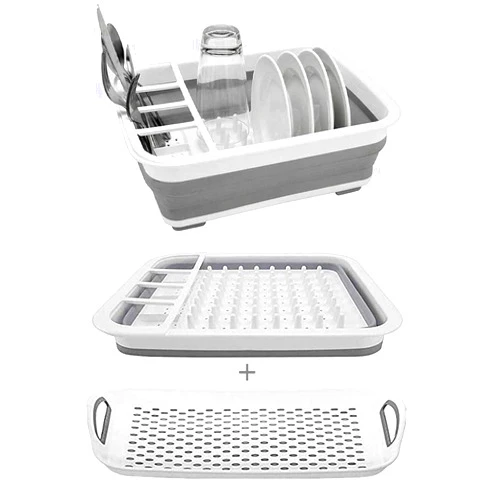 ZhildChen camper must haves dish drying rack Collapsible Dish Drying Rack Portable Dinnerware Drainer Organizer for Kitchen RV Campers Travel Trailers Space Saving Kitchen Storage Rack Tray (with Drainboard)