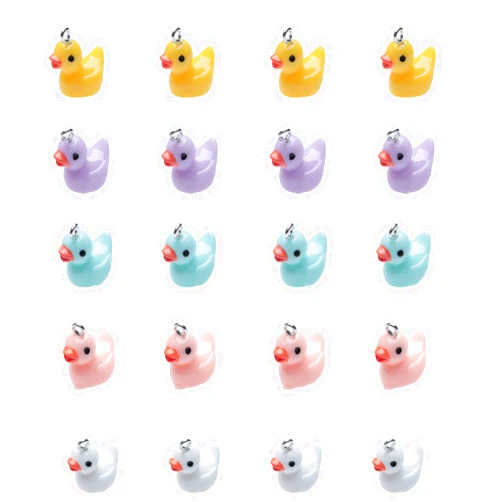 Ruwado 20 Pcs Duck Charms with Hook Colorful Cute Small Resin Adorable Pendants for DIY Jewelry Making Gift Idea Necklace Bracelet Earring Keychain Key Ring Crafting Supplies Accessories