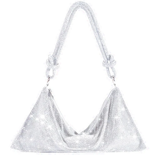 TOPALL Rhinestone Purse Sparkly Bag Silver Diamond Purses for Women Upgrade Evening Prom Rhinestone Handbag Hobo Bag