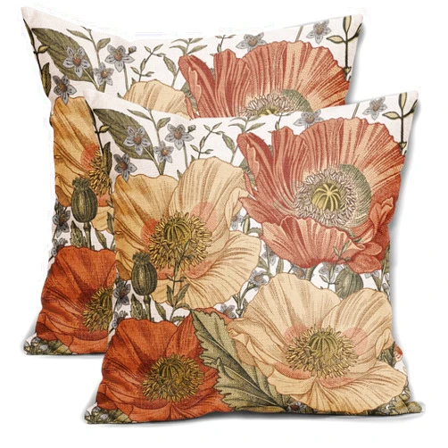 Sweetshow Brown Rust Red Vintage Floral Pillow Covers 18x18 Rustic Flowers Botanical Print Decorative Throw Pillows Outdoor Country Decorations Pillow Cases for Couch Sofa Bed Decor Set of 2