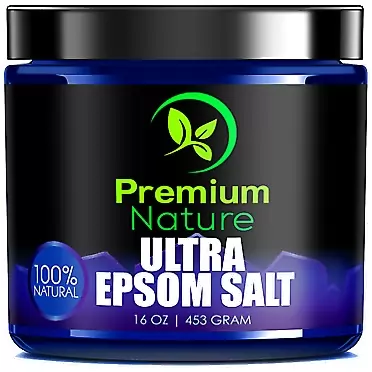 Premium Nature Epsom Salt Pure Bath Salts - 100% Natural Epsom Salt for Soaking Unscented Foot Soak Epsom Salt for Bath Bombs Nourishing Essential Body Care for Athletes Foot Tired Feet & Foot Odor 16 oz