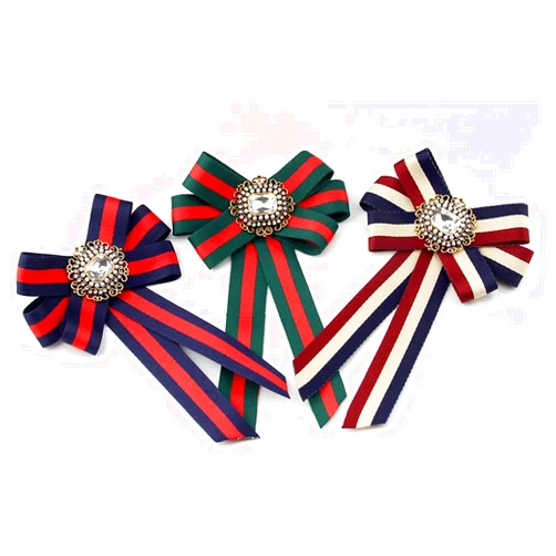 Chamvino 3 pcs Women's and girl's Vintage Jewel Big Bow Brooch Rhinestone Big Bow Tie clips for Shirts Party Clothes Accessories student bow tie clips
