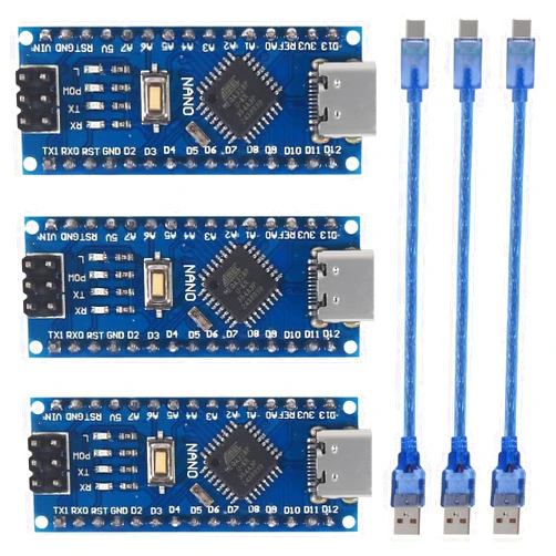 DWEII 3PCS Pre-soldered Nano Board CH340/ATmega328P CH340G Chip 5V 16M, with 3PCS USB Cable Compatible with Arduino (USB C Port)
