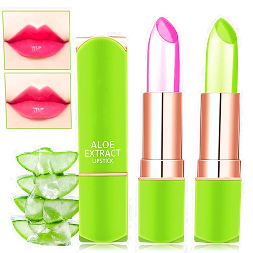 WENJLYJ 2 PCS Jelly Crystal Aloe Vera Lipstick,Magic Temperature PH Color Changing Lipstick Tinted Lip Balm Long Lasting Waterproof Nourishing Lip Gloss Lip Tint Stain Glossy Mood Lipstick Set for Women