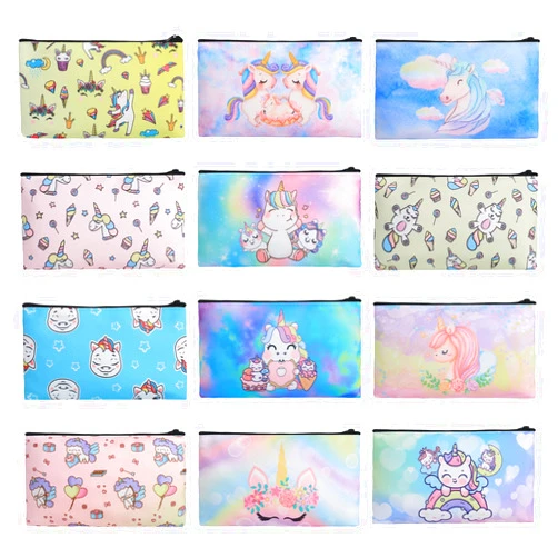 Gosodeny 12 Pcs Back to School Pencil Case Cartoon Cute Unicorn Zipper Pouch Multicolor Canvas Pen Bag Organizer for Girl Boy School Classroom Stationery Back to School Supplies Gift