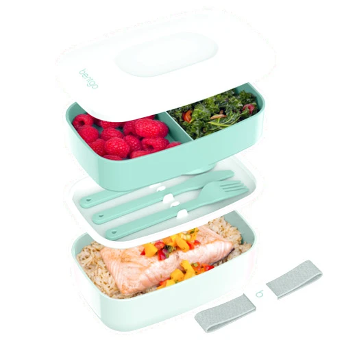 Bentgo Classic - Adult Bento Box, Stackable 3-Compartment Lunch Box with Removable Utensil Set and Sealing Strap, BPA-Free, Food Container Ideal for Meal Prep, Work, and On the Go (Coastal Aqua)