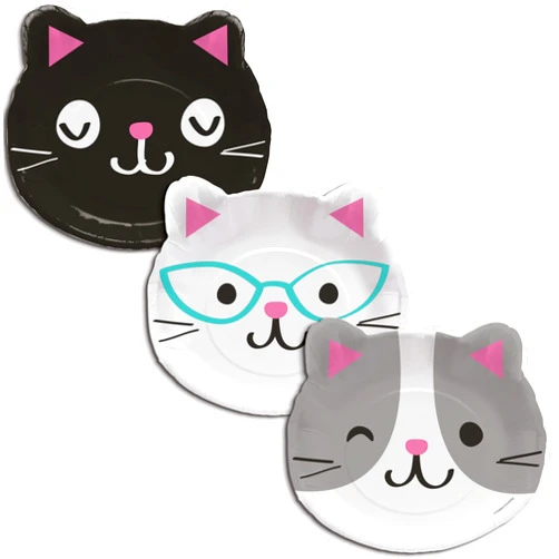 Trendware Cat Party Assorted Kitten Shaped Plates, 24 Count