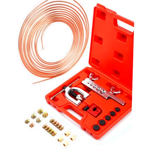 Racewill 25 ft 3/16 Copper Coated Brake Line Kit (Includes 16 Fittings and 4 Unions Brake Line Fittings) + Double & Single Flaring Tool Kit