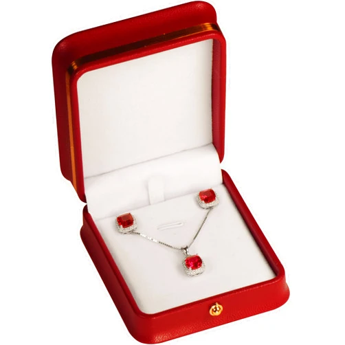 LAODA Necklace Pendant Box - Elegant Quality PU Leather Necklace Chain Earring Jewelry Gift Holder Box with Gold Trim Gold Button Decoration for Women & Men (1, Red)