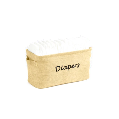 Dejaroo Baskets for Organizing Diapers and Newborn Essentials, Baby Diaper Caddy Organizer, Embroidered Baby Shower Gifts for Moms, Linen Basket with Handle, 12 x 6 x 6 Inches, Natural