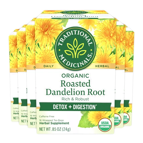 Traditional Medicinals Tea, Organic Roasted Dandelion Root, Supports Kidney Function & Healthy Digestion, 96 Tea Bags (6 Pack)