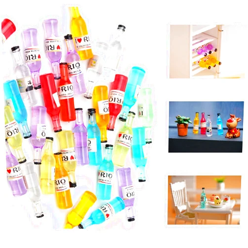 Fidragon 30 Pieces Mini Miniature Bottles Mini House Drink Accessories for Dollhouse (30 Pcs flip Bottles)