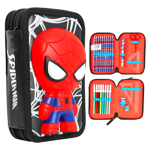 Marvel Boy's Pencil Case, Pencil Case with Compartments Filled School Supplies, Felt, Coloured Pencil, Spiderman Avengers Back to School Gift