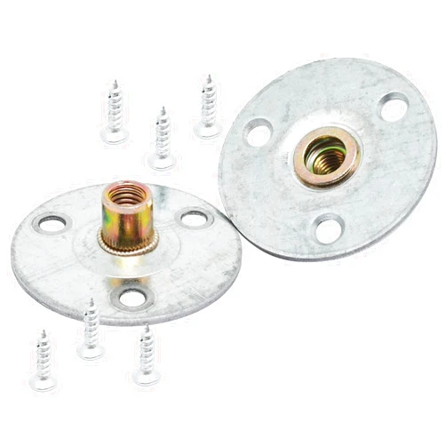 ERDANER 8set 50mmx50mm Round Metal Plate Nut,T-Nut with Round Base,Furniture Leg Attachment Plates, Inside Furniture Leg Mounting Plates Set