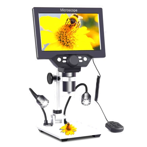 Koolertron 7 inch LCD Digital Microscope with 32G TF Card,12MP 1200X Magnification 1080P USB Microscope Camera with Remote Control,PC View,Fill Lights Microscope for Coin/Plant/Rock/Circuit Board