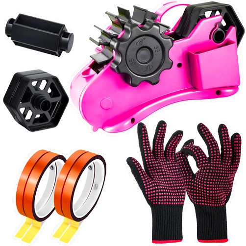Honoson Multiple Roll Cut Heat Tape Dispenser Sublimation Multi-Roll Semi-Automatic Desk Tape Dispenser Fixed Length Tape Cutter Heat Resistant Tape Gloves for Heat Transfer Tapes (Multiple Colors,35 mm)
