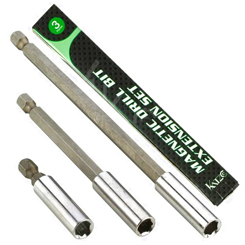 Katzco Magnetic Bit Holder Extensions - 3 Piece Set - 2, 4, and 6 Inch - for Drills, Socket Adapters, Automotive Maintenance, Shops, Mechanics, Household Use, DIY, Repair Work, and More