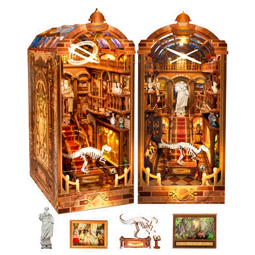 Quanquer DIY Book Nook Kit： DIY Dollhouse Booknook with LED Light - 3D Wooden Puzzle Miniature House Kits - DIY Crafts for Adults - Bookshelf Insert Decor - Gifts Family & Friends (Museum)