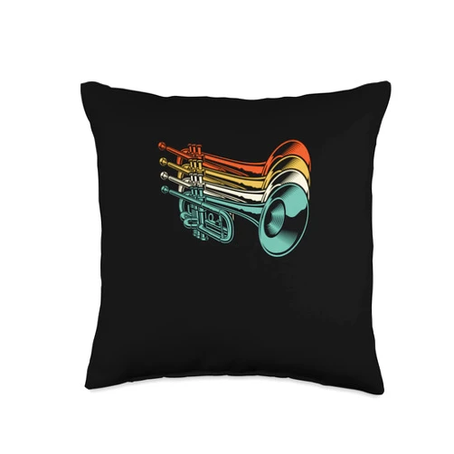 Brass Band Member Jazz Music Lover Music Teacher Retro Vintage Marching Band Musician Trumpet Player Throw Pillow, 16x16, Multicolor