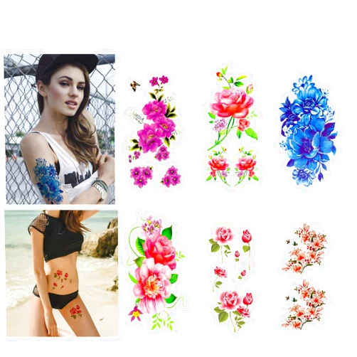 LINGREAL 6 Sheets Large Temporary Tattoos Transfer Stickers(Lotus Blossoms,Lily, Peach, Plum, Peony,Cherry) for kids,girls, Women, Adults