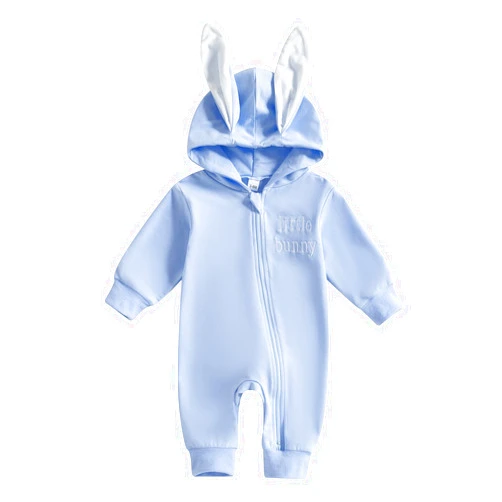 BemeyourBBs Newborn Baby Boy Girl Easter Outfit Bunny Ear Hoodie Romper Long Sleeve Jumpsuit Infant Spring Clothes