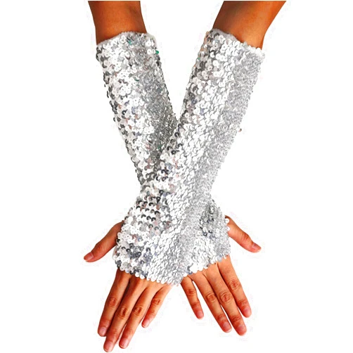 Yikisdy Fashion Sparkly Gloves Sequins Long Gloves Fingerless Elastic Gloves Glitter Rave Party Costume for Women and Girls