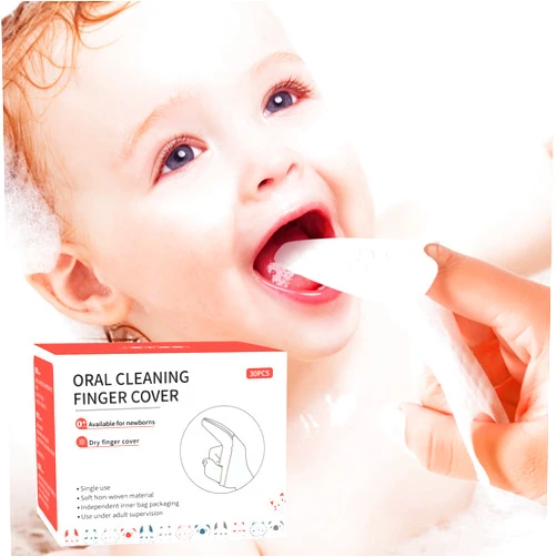 SANFE ELEPHANT Baby Finger Toothbrush | Baby Dry Wipes | Tooth and Gum Wipes | Baby Tongue Cleaner | Stage 1 Birth to First Teeth | 0-36 Months | 30 Count (dry finger cots)