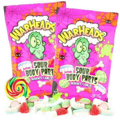 Sweetzo Halloween Gummy Sour Body Parts Candy, Soft and Chewy Fruit Flavored Gummies, 3 Ounces (Pack of 2) Lollipop Swirl Sticker Included