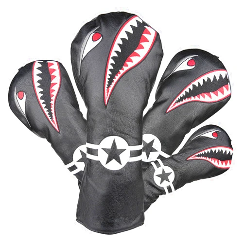 Generic OGECLF 1pc Black Leather with Shark Embroidery Golf Club Driver/Fairway Wood/Hybrid/Mallet/Blade Putter/Iron Head Covers