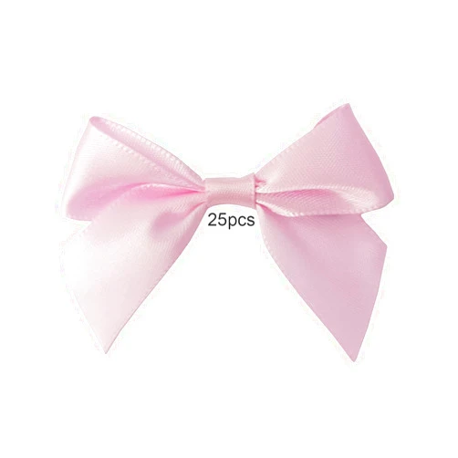 AKLVBL 25 Pack Set Satin Ribbon Bows Pretied Bows with Sticky Gel Pads for Treat Bags, Gift Bags, Bakery Candy Bags and Package Decorating or Gift Decorating (Light Pink)