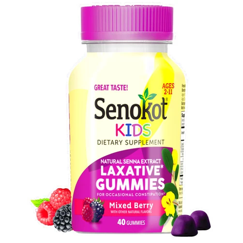 Senokot Kids Mixed Berry Laxative Gummies for Age 2+, Senna Extract for Gentle, Overnight Relief from Occasional Constipation, 40 ct