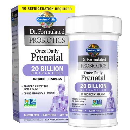 Garden of Life - Dr. Formulated Probiotics Once Daily Prenatal - Acidophilus and Bifidobacteria Probiotic Support for Mom and Baby - Gluten, Dairy, and Soy-Free - 30 Vegetarian Capsules