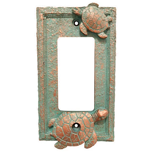 Top Brass Sea Turtle Nautical Beach Art Decor - Electrical Cover Wall Plate Bronze/Verdigris Finish - Single Switch, Double, Rocker, Outlet (Rocker Switch)