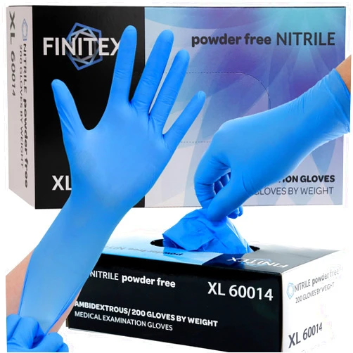 FINITEX Blue Disposable Nitrile Exam Gloves - 200 PCS/BOX 3.5mil Rubber Powder-Free Latex-Free Medical Cleaning Food Gloves