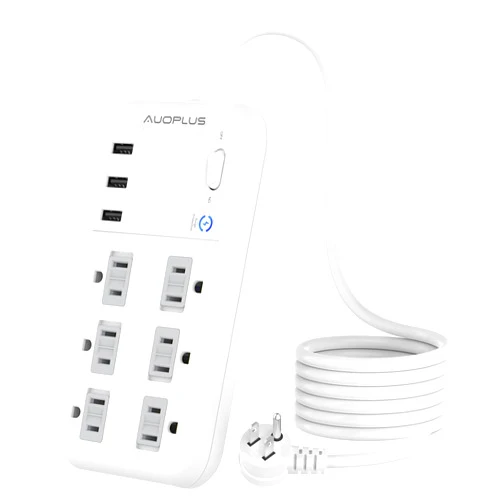 AUOPLUS Surge Protector Power Strip - 6 Outlets with 3 USB Ports, 5FT Extension Cord, Power Strips Flat Plug Slide-to-Close Outlets Cover with Overload Protection for Home, Office, Travel