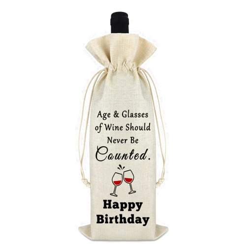 Gfhzdmf Funny Birthday Wine Bags Birthday Gift for Women Men Birthday Party Decorations Drawstring Burlap Wine Bag Friendship Happy Birthday Gifts for Friends Coworker Husband Wife Reusable Wine Wrap Bag