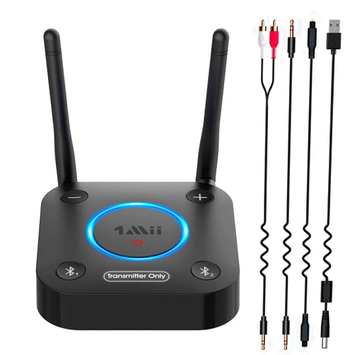 1Mii B06TX Bluetooth 5.2 Transmitter for TV to Wireless Headphone/Speaker, Bluetooth Adapter for TV w/Volume Control, AUX/RCA/Optical/Coaxial Audio Inputs, Plug n Play, aptX Low Latency & HD