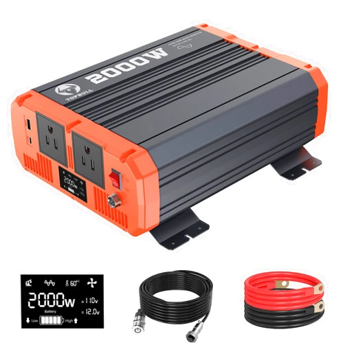TOPBULL 2000 Watt Pure Sine Wave Power Inverter 12V DC to 110V AC Converter for Vehicle/Home/RV/Truck Off-Grid Solar Power Inverter with USB, Type-C Port Dual AC Outlets & LCD Display Remote Control
