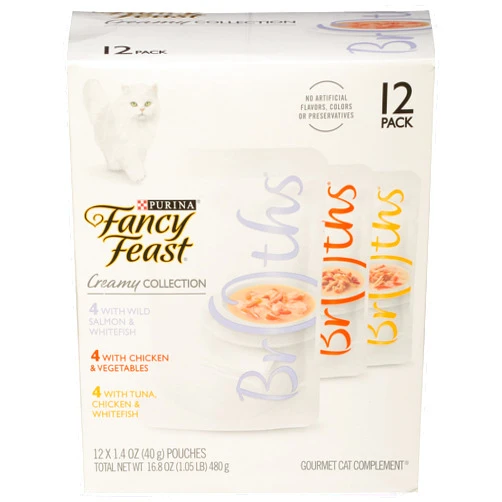 Purina Fancy Feast Lickable Broth Topper Complement Creamy Wet Cat Food Variety Pack - (Pack of 12) 1.4 oz. Pouches