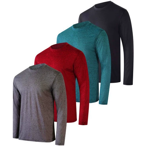 Real Essentials 4 Pack: Men's Dry-Fit UV Moisture Wicking UPF 50+ SPF Sun Protective Fishing Hiking Active Long Sleeve Shirt