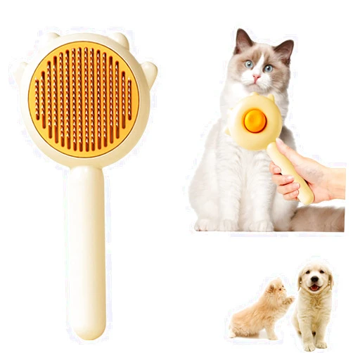 Vingtank 2023 New Pet Hair Cleaner Brush, Cat Grooming Brush Long or Short Hair Cats Dogs Pet Massage Brushes, Self Cleaning Slicker Comb for Kitten Removes Tangles Loose Fur (Yellow)