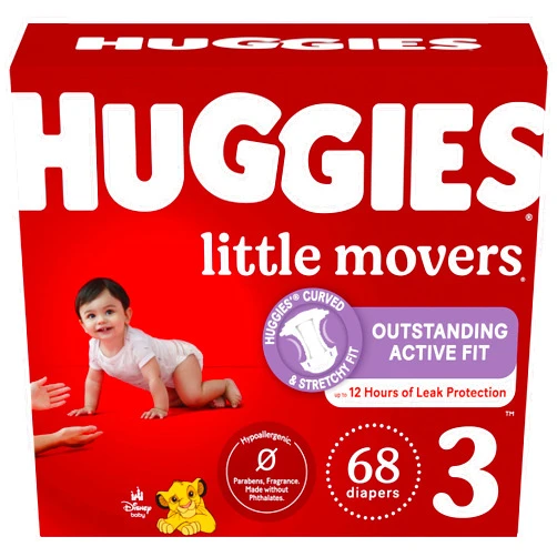 Huggies Size 3 Diapers, Little Movers Baby Diapers, Size 3 (16-28 lbs), 68 Count