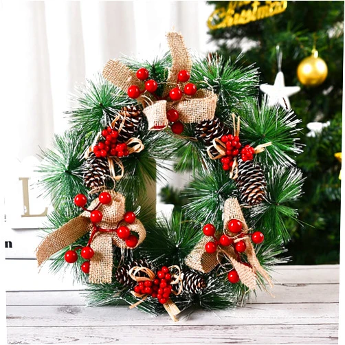 Valcatch Christmas Wreath LED Door Wreath Artificial Merry Christmas Wreath Battery Oprated Christmas Decorative Garland with Knots,Flowe,White Berries,Snowflake A With Led