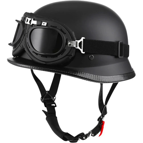 Yesmotor Helmet Half Shell German Motorcycle Helmet with Cycling Glasses - DOT Approved