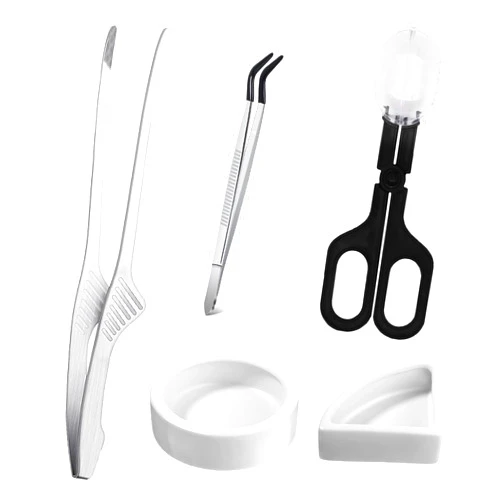 Woyrise 5Pcs Reptile Feeding Kit, 3Pcs Stainless Steel Feeding Tongs, Rubber Tipped Soft Tweezers, Bug Feeder Cricket Clamp, 2Pcs Reptile Food Dish Water Bowl for Reptiles,Gecko,Bearded Dragon, Spider