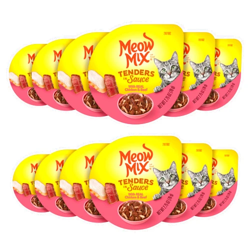 Meow Mix Tenders in Sauce Wet Cat Food, Chicken & Beef, 2.75 Ounce Cup (Pack of 12)